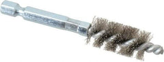 Schaefer Brush - 3/8 Inch Inside Diameter, 9/16 Inch Actual Brush Diameter, Carbon Steel, Power Fitting and Cleaning Brush - 1/4 Shank Diameter, 3-1/8 Inch Long, Hex Shaft Stem, 1/2 Inch Refrigeration Outside Diameter - Apex Tool & Supply