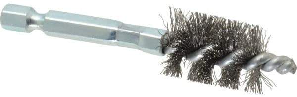 Schaefer Brush - 1/2 Inch Inside Diameter, 11/16 Inch Actual Brush Diameter, Carbon Steel, Power Fitting and Cleaning Brush - 1/4 Shank Diameter, 3-1/8 Inch Long, Hex Shaft Stem, 5/8 Inch Refrigeration Outside Diameter - Apex Tool & Supply