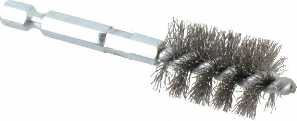 Schaefer Brush - 5/8 Inch Inside Diameter, 13/16 Inch Actual Brush Diameter, Carbon Steel, Power Fitting and Cleaning Brush - 1/4 Shank Diameter, 3-1/8 Inch Long, Hex Shaft Stem, 3/4 Inch Refrigeration Outside Diameter - Apex Tool & Supply