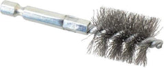 Schaefer Brush - 3/4 Inch Inside Diameter, 15/16 Inch Actual Brush Diameter, Carbon Steel, Power Fitting and Cleaning Brush - 1/4 Shank Diameter, 3-1/8 Inch Long, Hex Shaft Stem, 7/8 Inch Refrigeration Outside Diameter - Apex Tool & Supply