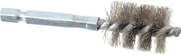 Schaefer Brush - 5/8 Inch Inside Diameter, 13/16 Inch Actual Brush Diameter, Stainless Steel, Power Fitting and Cleaning Brush - 1/4 Shank Diameter, 3-1/8 Inch Long, Hex Shaft Stem, 3/4 Inch Refrigeration Outside Diameter - Apex Tool & Supply