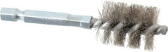 Schaefer Brush - 5/8 Inch Inside Diameter, 13/16 Inch Actual Brush Diameter, Stainless Steel, Power Fitting and Cleaning Brush - 1/4 Shank Diameter, 3-1/8 Inch Long, Hex Shaft Stem, 3/4 Inch Refrigeration Outside Diameter - Apex Tool & Supply