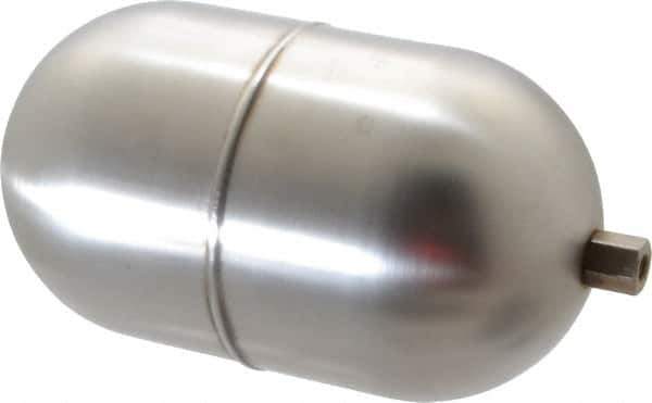 Made in USA - 4" Diam x 7" Long, Oblong, Hex Spud Connection, Metal Float - 1/4-20 Thread, Stainless Steel, 150 Max psi, 19 Gauge - Apex Tool & Supply