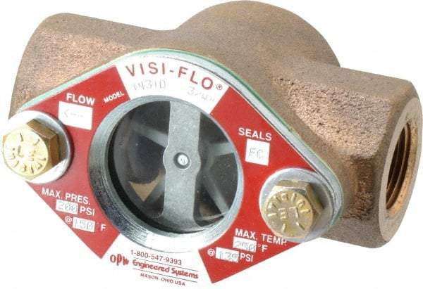 OPW Engineered Systems - 3/4 Inch, Bronze, Visi-Flo Sight Flow Indicator - 200 Max psi, 4-1/8 Inch Overall Length - Apex Tool & Supply