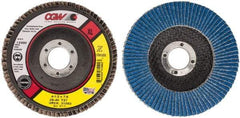 Camel Grinding Wheels - 40 Grit, 4-1/2" Disc Diam, 7/8" Center Hole, Type 27 Zirconia Alumina Flap Disc - 13,300 Max RPM, Polyester Backing, Arbor Attaching System, Coated - Apex Tool & Supply