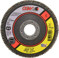 Camel Grinding Wheels - 60 Grit, 4-1/2" Disc Diam, 7/8" Center Hole, Type 27 Zirconia Alumina Flap Disc - 13,300 Max RPM, Polyester Backing, Arbor Attaching System, Coated - Apex Tool & Supply