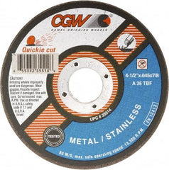 Camel Grinding Wheels - 7" 36 Grit Aluminum Oxide Cutoff Wheel - 1/16" Thick, 7/8" Arbor, 8,500 Max RPM - Apex Tool & Supply