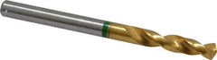 Accupro - #15 130° Spiral Flute Cobalt Screw Machine Drill Bit - TiN Finish, Right Hand Cut, 24mm Flute Length, 58mm OAL, Split Point, Straight Shank - Apex Tool & Supply