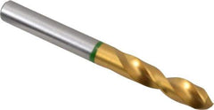 Accupro - 19/64" 130° Spiral Flute Cobalt Screw Machine Drill Bit - TiN Finish, Right Hand Cut, 37mm Flute Length, 79mm OAL, Split Point, Straight Shank - Apex Tool & Supply
