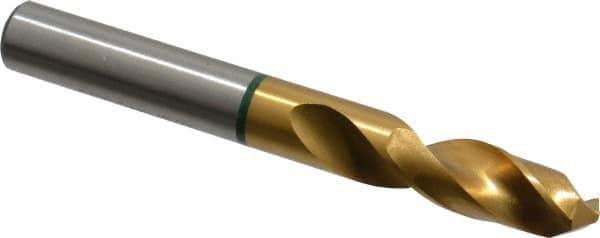 Accupro - 15/32" 130° Spiral Flute Cobalt Screw Machine Drill Bit - TiN Finish, Right Hand Cut, 51mm Flute Length, 102mm OAL, Split Point, Straight Shank - Apex Tool & Supply