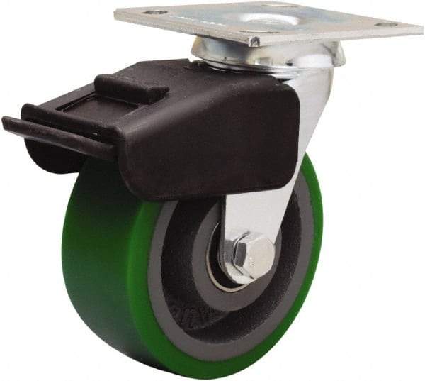Hamilton - 5" Diam x 2" Wide x 6-1/2" OAH Top Plate Mount Swivel Caster - Polyurethane Mold onto Cast Iron Center, 850 Lb Capacity, Precision Ball Bearing, 4 x 4-1/2" Plate - Apex Tool & Supply