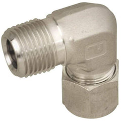 Parker - 3/16" OD, Stainless Steel Male Elbow - -425 to 1,200°F, 9/16" Hex, Comp x MNPT Ends - Apex Tool & Supply