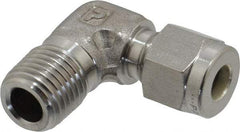 Parker - 1/4" OD, Stainless Steel Male Elbow - 0 to 1,200°F, 9/16" Hex, Comp x MNPT Ends - Apex Tool & Supply