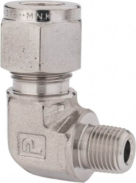 Parker - 3/8" OD, Stainless Steel Male Elbow - -425 to 1,200°F, 5/8" Hex, Comp x MNPT Ends - Apex Tool & Supply