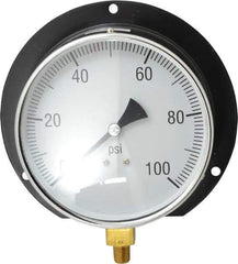 Value Collection - 6" Dial, 1/4 Thread, 0-100 Scale Range, Pressure Gauge - Lower Connection, Rear Flange Connection Mount, Accurate to 3-2-3% of Scale - Apex Tool & Supply