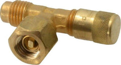 Parker - 500 Max psi, 1/4 Tube OD, Forged Flare Female Branch Tee with Depressor Access Valve - Brass - Apex Tool & Supply