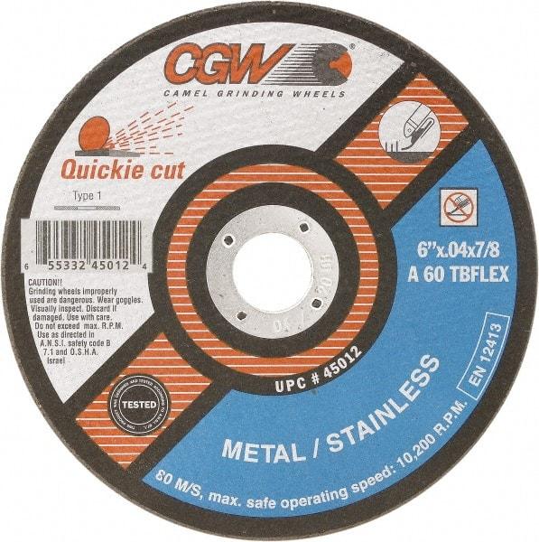 Camel Grinding Wheels - 7" 60 Grit Silicon Carbide Cutoff Wheel - 1/16" Thick, 7/8" Arbor, 8,500 Max RPM - Apex Tool & Supply