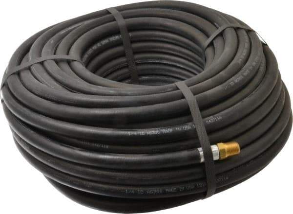 Alliance Hose & Rubber - 1/4" ID x 9/16" OD 100' Long Multipurpose Air Hose - MNPT x FNPT(Swivel) Ends, 300 Working psi, -40 to 190°F, 1/4" Fitting, Black - Apex Tool & Supply