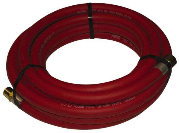 Alliance Hose & Rubber - 1/4" ID x 9/16" OD 25' Long Multipurpose Air Hose - MNPT x FNPT(Swivel) Ends, 300 Working psi, -40 to 190°F, 1/4" Fitting, Red - Apex Tool & Supply