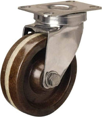Hamilton - 4" Diam x 1-1/4" Wide x 5-1/8" OAH Top Plate Mount Swivel Caster - Phenolic, 300 Lb Capacity, Plain Bore Bearing, 2-3/8 x 3-5/8" Plate - Apex Tool & Supply