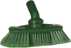 Vikan - 1-1/2" Bristle Length, Polyester Wash Brush - 7-3/4" Long x 3" Wide Head, 8" OAL, European Threaded Handle, Green, Polypropylene Block, Flagged - Apex Tool & Supply