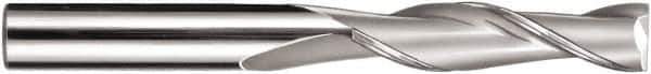SGS - 5/8", 2-1/4" LOC, 5/8" Shank Diam, 5" OAL, 2 Flute, Solid Carbide Square End Mill - Single End, TiN Finish, Spiral Flute, 30° Helix, Centercutting, Right Hand Cut, Right Hand Flute, Series 3L - Apex Tool & Supply
