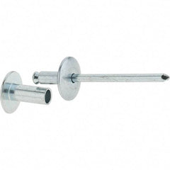 RivetKing - Size 8-12 Dome Head Steel Flush on Both Sides Blind Rivet - Steel Mandrel, 5/8" to 3/4" Grip, 5/8" Head Diam, 0.255" Min Hole Diam, 0.58" Length Under Head, 1/4" Body Diam - Apex Tool & Supply