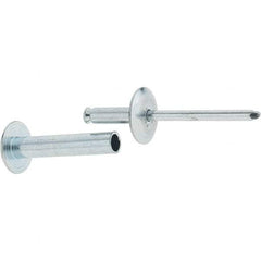 RivetKing - Size 8-26 Dome Head Steel Flush on Both Sides Blind Rivet - Steel Mandrel, 1-3/8" to 1-5/8" Grip, 5/8" Head Diam, 0.255" Min Hole Diam, 1.32" Length Under Head, 1/4" Body Diam - Apex Tool & Supply