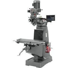 Jet - 9" Table Width x 42" Table Length, Step Pulley Control, 3 Phase Knee Milling Machine - R8 Spindle Taper, 2 hp - Apex Tool & Supply