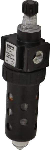 Parker - 3/8" NPT, 150 Max psi Compact Micro Mist Lubricator - Polycarbonate Bowl with Sight Glass, Zinc Body, 40 CFM, 125°F Max Temp, 2" Wide x 7.38" High - Apex Tool & Supply