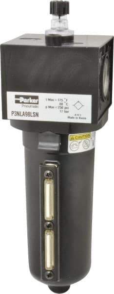 Parker - 1" NPT, 250 Max psi Heavy Duty Mist Lubricator - Metal Bowl with Sight Glass, Zinc Body, 250 CFM, 175°F Max Temp, 3.62" Wide x 11.81" High - Apex Tool & Supply