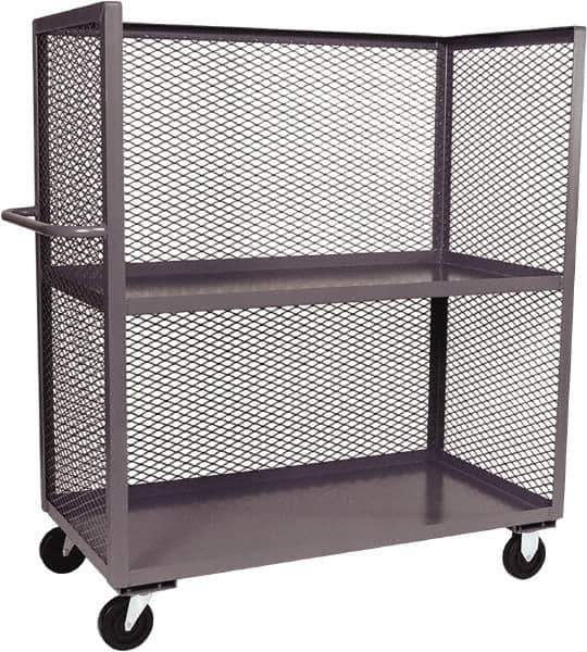 Jamco - 2,000 Lb Capacity, 2 Shelf, 3-Sided Steel Truck - 36" Long x 24" Wide x 57" High, 6" Diam Phenolic Resin Wheels - Apex Tool & Supply