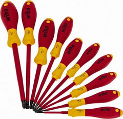 Wiha - 10 Piece Phillips & Slotted Screwdriver Set - Blade Sizes: Width mm 2, 2.5, 3, 3.5, 4.5 & 6.5, Bit Sizes: Philips #0 to #3, Metric Length mm: 60mm, 75mm, 80mm, 100mm, 125mm & 150mm - Apex Tool & Supply