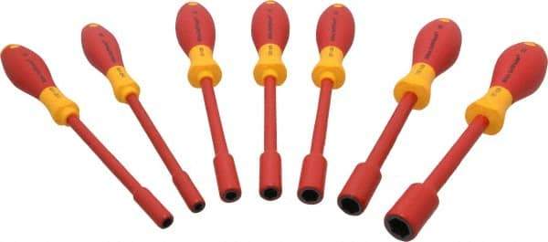 Wiha - 7 Piece 3/16 to 1/2" Insulated Nutdriver Set - Solid Shaft, Ergonomic Handle - Apex Tool & Supply