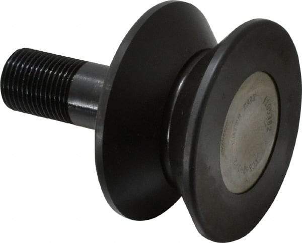 Accurate Bushing - 2-1/2" Roller Diam x 1-5/16" Width, 3/4" Stud Diam x 1-3/4" Length, V Guide Roller - Steel, 7/8" Thread Length, 3/4-16 Thread, 2,760 Lb Dynamic Cap, 1,100 Lb Static Cap - Apex Tool & Supply