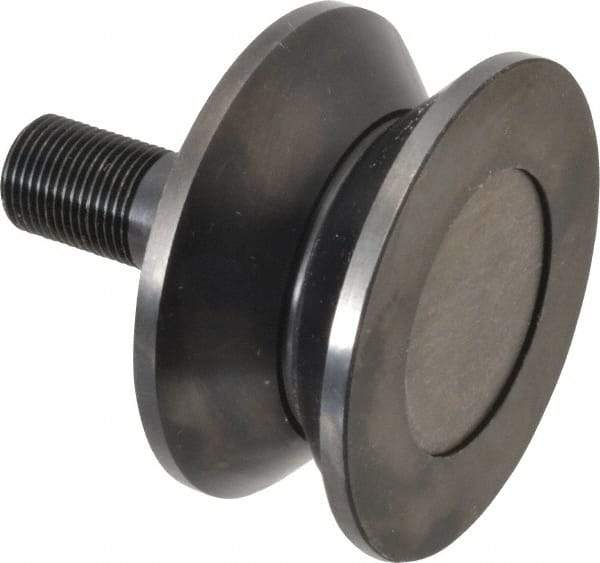 Accurate Bushing - 3-1/2" Roller Diam x 1-11/16" Width, 7/8" Stud Diam x 2" Length, V Guide Roller - Steel, 1-1/8" Thread Length, 7/8-14 Thread, 3,490 Lb Dynamic Cap, 2,000 Lb Static Cap - Apex Tool & Supply
