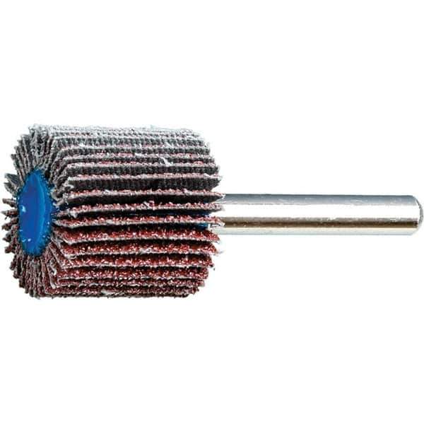 PFERD - 1" Diam x 1" Face Width, Aluminum Oxide Coated Mounted Flap Wheel - 1/4" Shank Mount, 40 Grit, 25,000 Max RPM - Apex Tool & Supply