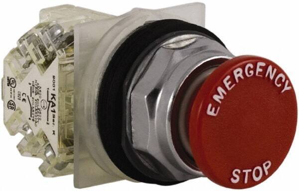 Schneider Electric - 30mm Mount Hole, Extended Straight, Pushbutton Switch with Contact Block - Red Pushbutton, Momentary (MO) - Apex Tool & Supply