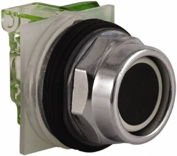 Schneider Electric - 30mm Mount Hole, Extended Straight, Pushbutton Switch with Contact Block - Black Pushbutton, Momentary (MO) - Apex Tool & Supply