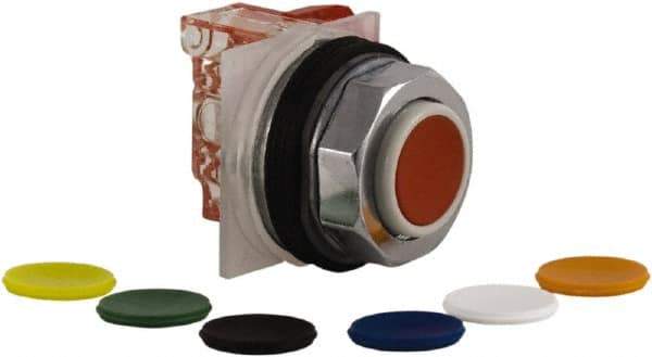 Schneider Electric - 30mm Mount Hole, Extended Straight, Pushbutton Switch with Contact Block - Multicolored Pushbutton, Momentary (MO) - Apex Tool & Supply