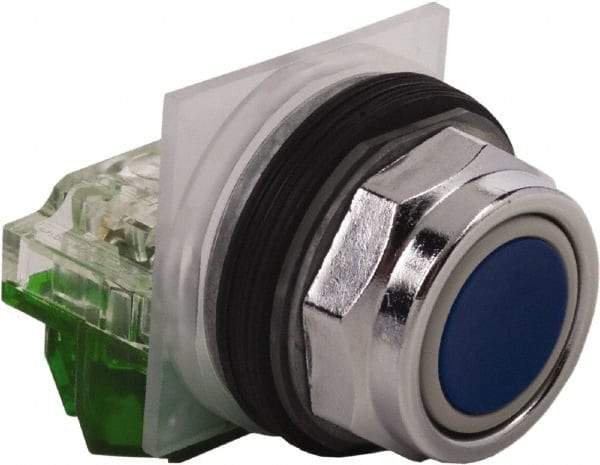 Schneider Electric - 30mm Mount Hole, Extended Straight, Pushbutton Switch with Contact Block - Blue Pushbutton, Momentary (MO) - Apex Tool & Supply