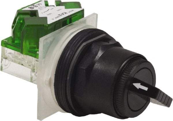 Schneider Electric - 1.18 Inch Mount Hole, 2 Position, Knob and Pushbutton Operated, Selector Switch - Black, Maintained (MA), Anticorrosive, Weatherproof, Dust and Oil Resistant - Apex Tool & Supply
