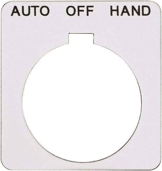 Schneider Electric - Square, Plastic Legend Plate - Auto-Off-Hand - White Background, Black Letters, 1.22 Inch Hole Diameter, 1-3/4 Inch Square - Apex Tool & Supply