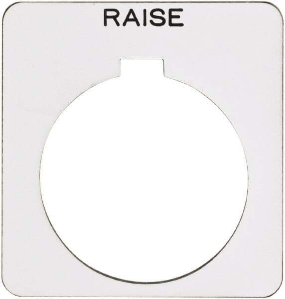 Schneider Electric - Square, Plastic Legend Plate - Raise - White Background, Black Letters, 1.22 Inch Hole Diameter, 1-3/4 Inch Square - Apex Tool & Supply