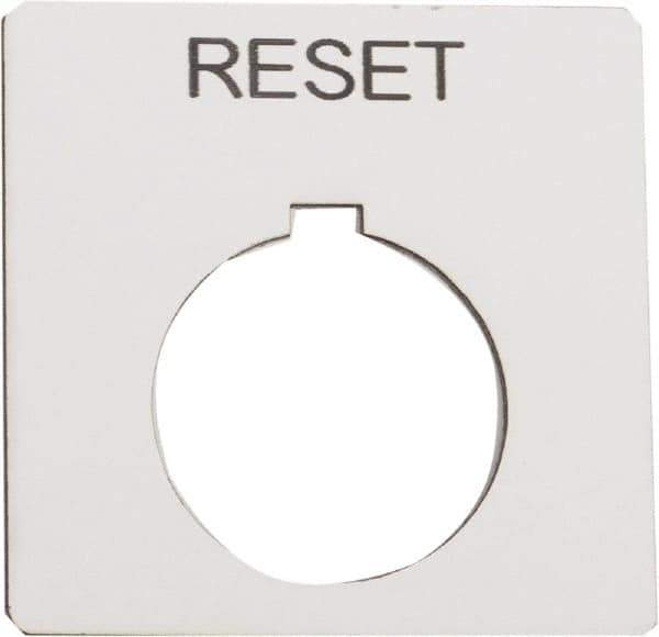 Schneider Electric - Square, Plastic Legend Plate - Reset - White Background, Black Letters, 1.2 Inch Hole Diameter, 2-1/4 Inch Square - Apex Tool & Supply
