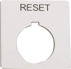 Schneider Electric - Square, Plastic Legend Plate - Reset - White Background, Black Letters, 1.2 Inch Hole Diameter, 2-1/4 Inch Square - Apex Tool & Supply
