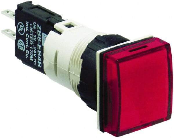 Schneider Electric - 12-24 VAC/VDC Red Lens LED Pilot Light - Square Lens, Quick Connect Connector, 18mm Wide, Vibration Resistant - Apex Tool & Supply