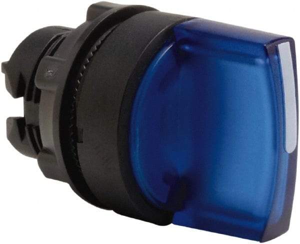 Schneider Electric - 22mm Mount Hole, 3 Position, Handle Operated, Selector Switch Only - Blue, Momentary (MO), Illuminated, Shock, Vibration and Water Resistant - Apex Tool & Supply