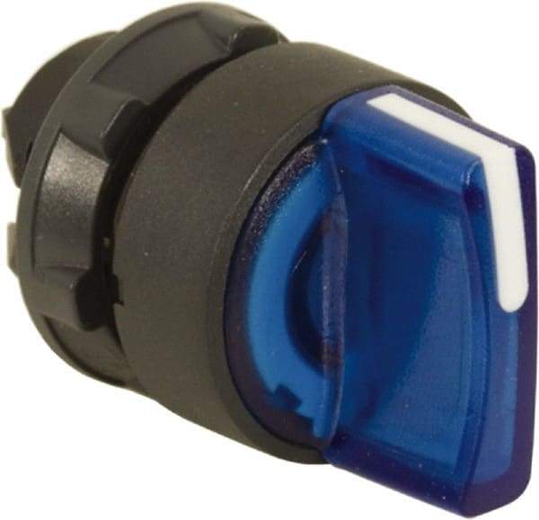 Schneider Electric - 22mm Mount Hole, 3 Position, Handle Operated, Selector Switch Only - Blue, Maintained (MA), Illuminated, Shock, Vibration and Water Resistant - Apex Tool & Supply
