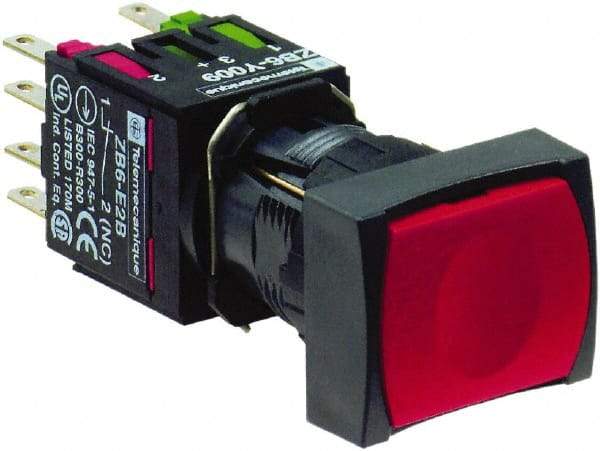 Schneider Electric - 16mm Mount Hole, Flush, Pushbutton Switch with Contact Block - Rectangle, Red Pushbutton, Momentary (MO) - Apex Tool & Supply